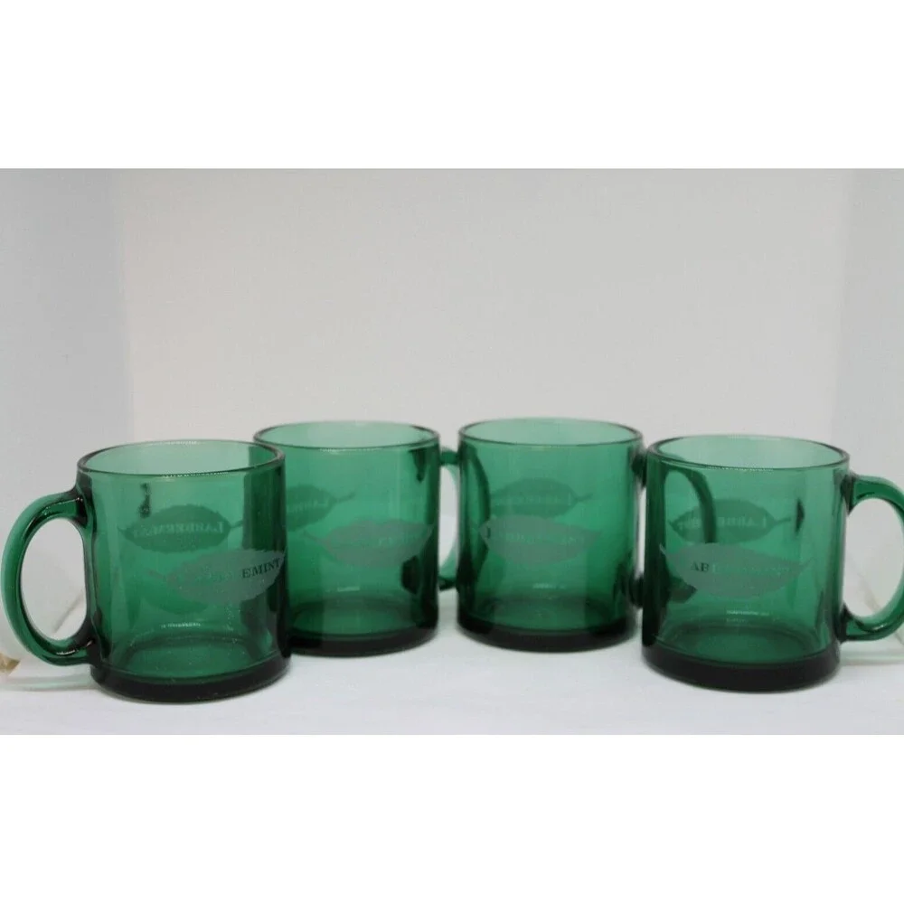 Mid-Century Emerald Green Pressed Labbreemint Advertise Glasse's set of 4